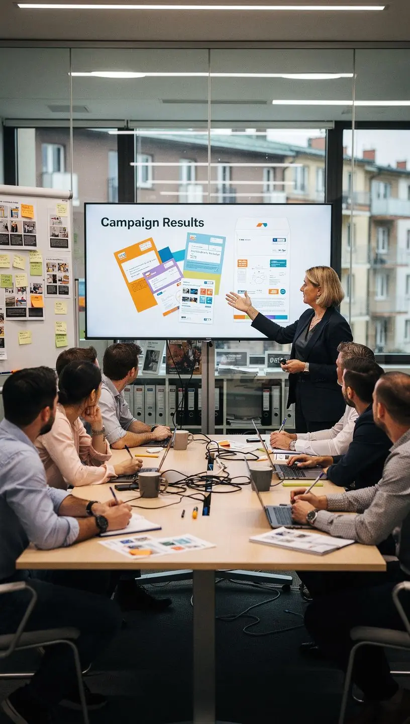 Zaměstnanec kontrolující kvalitu vytištěných poštovních materiálů před odesláním.